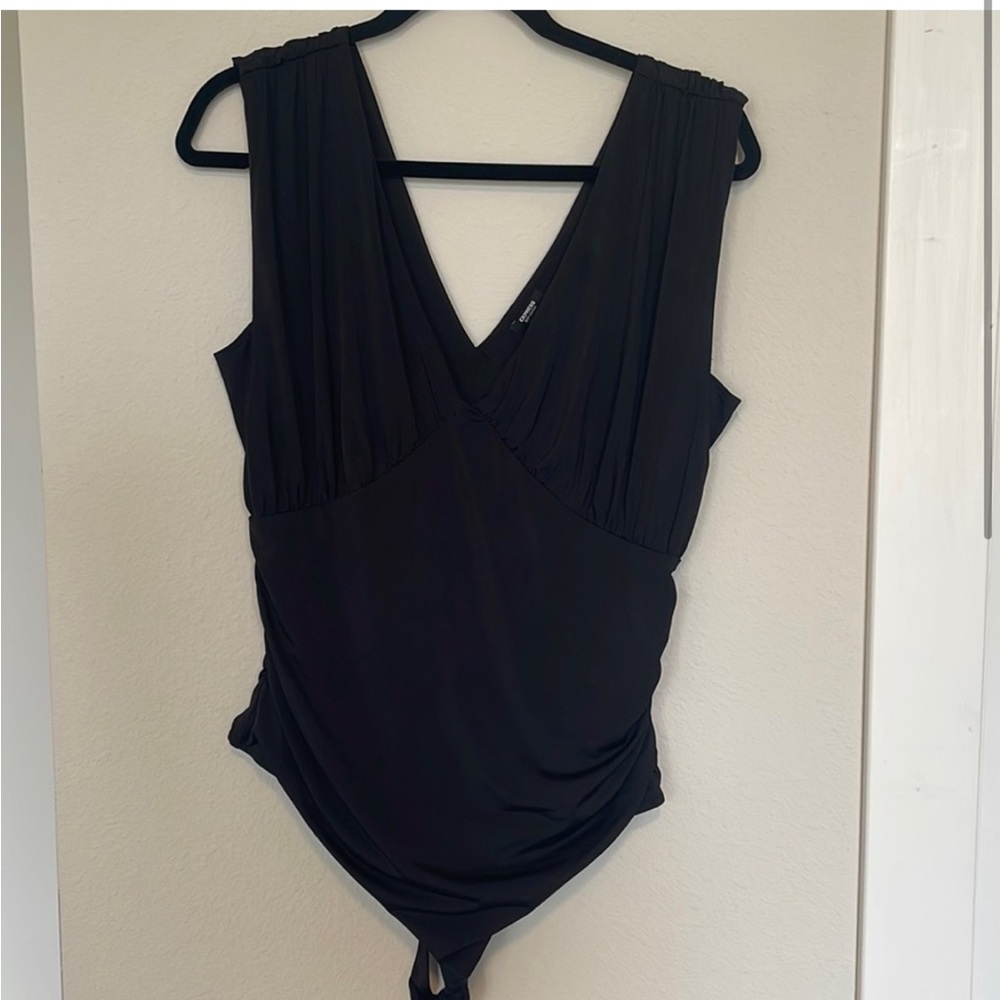 Express ruched v-neck thong bodysuit